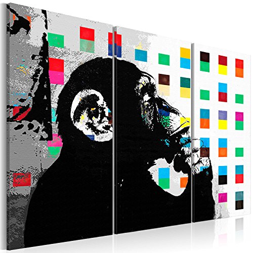 murando - Bilder Banksy The Thinker Monkey 90x60 cm Vlies Leinwandbild 3 Teilig Kunstdruck modern Wandbilder XXL Wanddekoration Design Wand Bild - Street Art Affe Graffiti Urban von B&D XXL