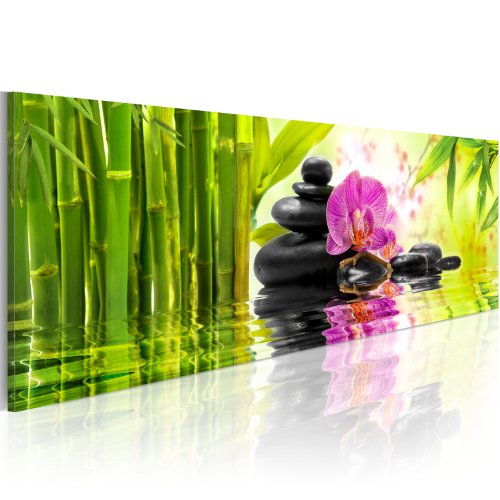 murando - Bilder Blumen 120x40 cm Vlies Leinwandbild 1 tlg Kunstdruck modern Wandbilder XXL Wanddekoration Design Wand Bild Panoramabild - Orchidee Zen Spa Steine Bambus 030110-32 von B&D XXL