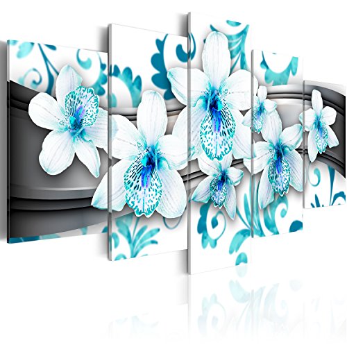 murando - Bilder Blumen 150x75 cm Vlies Leinwandbild 5 tlg Kunstdruck modern Wandbilder XXL Wanddekoration Design Wand Bild - Orchidee Ornament Abstrakt blau grau weiß 020110-136 von B&D XXL