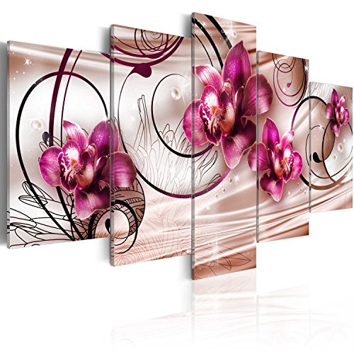 murando - Bilder Blumen 150x75 cm Vlies Leinwandbild 5 tlg Kunstdruck modern Wandbilder XXL Wanddekoration Design Wand Bild - Orchidee Ornament Perlen bokeh beige braun violett von B&D XXL