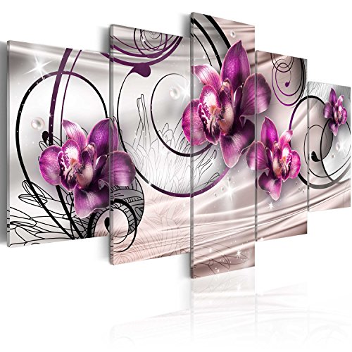 murando - Bilder Blumen 150x75 cm Vlies Leinwandbild 5 tlg Kunstdruck modern Wandbilder XXL Wanddekoration Design Wand Bild - Orchidee Ornament Perlen bokeh grau beige violett von B&D XXL