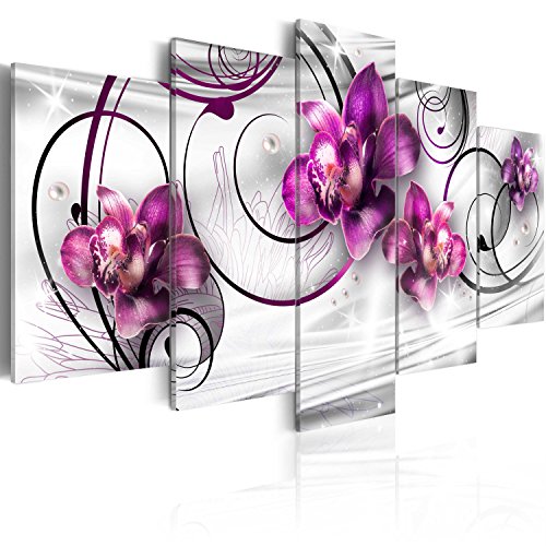 murando - Bilder Blumen 150x75 cm Vlies Leinwandbild 5 tlg Kunstdruck modern Wandbilder XXL Wanddekoration Design Wand Bild - Orchidee Ornament Perlen bokeh grau violett 020110-146 von B&D XXL