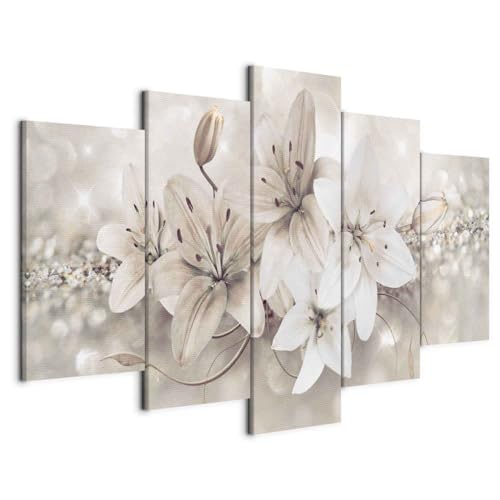 murando - Bilder Blumen 200x100 cm Vlies Leinwandbild 5 tlg Kunstdruck modern Wandbilder XXL Wanddekoration Design Wand Bild - Lilien Abstrakt beige bokeh b-A-0297-b-n von B&D XXL