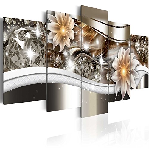 murando - Bilder Blumen Vlies Leinwandbild 5 tlg Kunstdruck modern Wandbilder XXL Wanddekoration Design Wand Bild - Abstrakt Diamant Ornament bokeh silber beige b-A-0266-b-n von B&D XXL