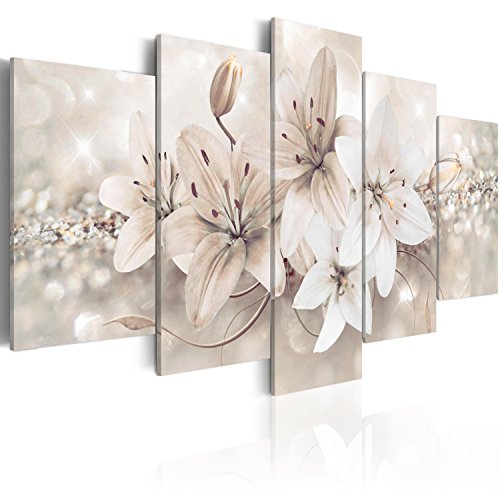 murando - Bilder Blumen 225x112 cm Vlies Leinwandbild 5 tlg Kunstdruck modern Wandbilder XXL Wanddekoration Design Wand Bild - Lilien Abstrakt beige bokeh b-A-0297-b-n von B&D XXL