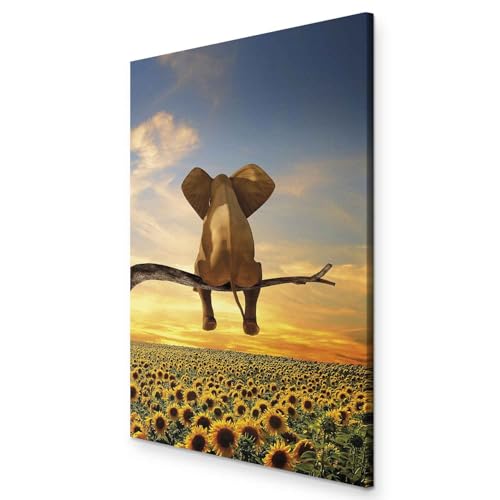 murando - Bilder Elefant auf Baum 40x60 cm Vlies Leinwandbild 1 tlg Kunstdruck modern Wanbilder XXL Wanddekoration Design Wand Bild Sonnenblumenfeld Landschaft g-C-10051-b-a von B&D XXL