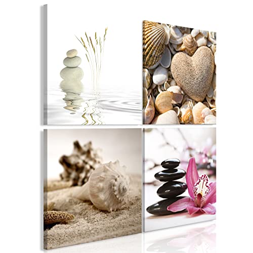 murando - Bilder Spa 40x40 cm 4 Teilig je 20x20 Vlies Leinwandbild Kunstdruck modern Wanbilder XXL Wanddekoration Design Wand Bild - Blumen Zen Strand Steine b-C-10279-b-a von B&D XXL