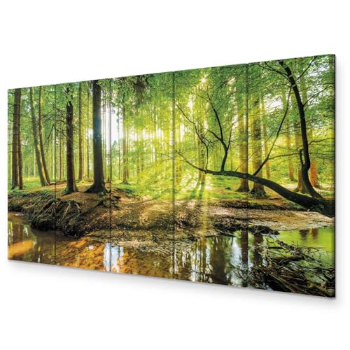 murando - Wandbilder XXL Wald 225x90 cm 5 tlg Wand Deko Leinwand Bilder Groß Wanddeko Wohnzimmer Schlafzimmer Kunstdrucke - Landschaft Natur Waldteich Waldlandschaft Bäume Grün c-B-0241-b-m von B&D XXL