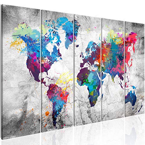 murando - Bilder Weltkarte 100x40 cm Vlies Leinwandbild 5 Teilig Kunstdruck modern Wandbilder XXL Wanddekoration Design Wand Bild - Abstrakt bunt Landkarte Reise k-A-0179-b-p von B&D XXL