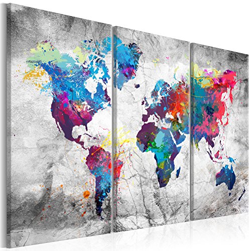 murando - Bilder Weltkarte 135x90 cm Vlies Leinwandbild 3 Teilig Kunstdruck modern Wandbilder XXL Wanddekoration Design Wand Bild - Abstrakt bunt Landkarte Reise k-A-0179-b-h von B&D XXL