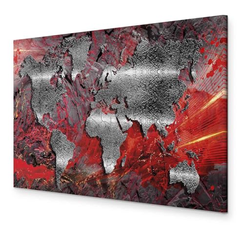 murando - Bilder Weltkarte 60x40 cm Vlies Leinwandbild 1 tlg Kunstdruck modern Wandbilder XXL Wanddekoration Design Wand Bild - Abstrakt Kontinente Landkarte World Map Textur rot silber von B&D XXL