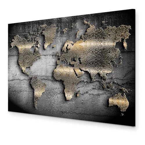 murando - Weltkarte Bilder für Wohnzimmer 60x40 cm 1 tlg Modern Leinwandbild Groß Wandbilder auf Leinwand XXL Schlafzimmer Wanddekoration Abstrakte Landkarte - Kontinente Schwarz k-A-0498-b-a von B&D XXL