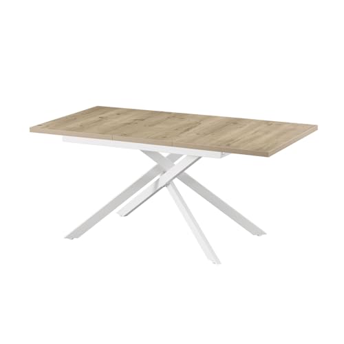 B&D home Esstisch BEA, ausziehbar 120-160 x 80 cm, 4-6 Personen Küchentisch Holztisch mit Kreuzgestell weiß für Küche, Esszimmer, Industrial modern Design, Sandeiche Optik, 11202-XW-EISA-P B&D home Esstisch BEA, ausziehbar 120-160 x 80 cm, 4-6 Personen Küchentisch Holztisch mit Kreuzgestell weiß für Küche, Esszimmer, Industrial modern Design, Sandeiche Optik, 11202-XW-EISA-P von B&D home