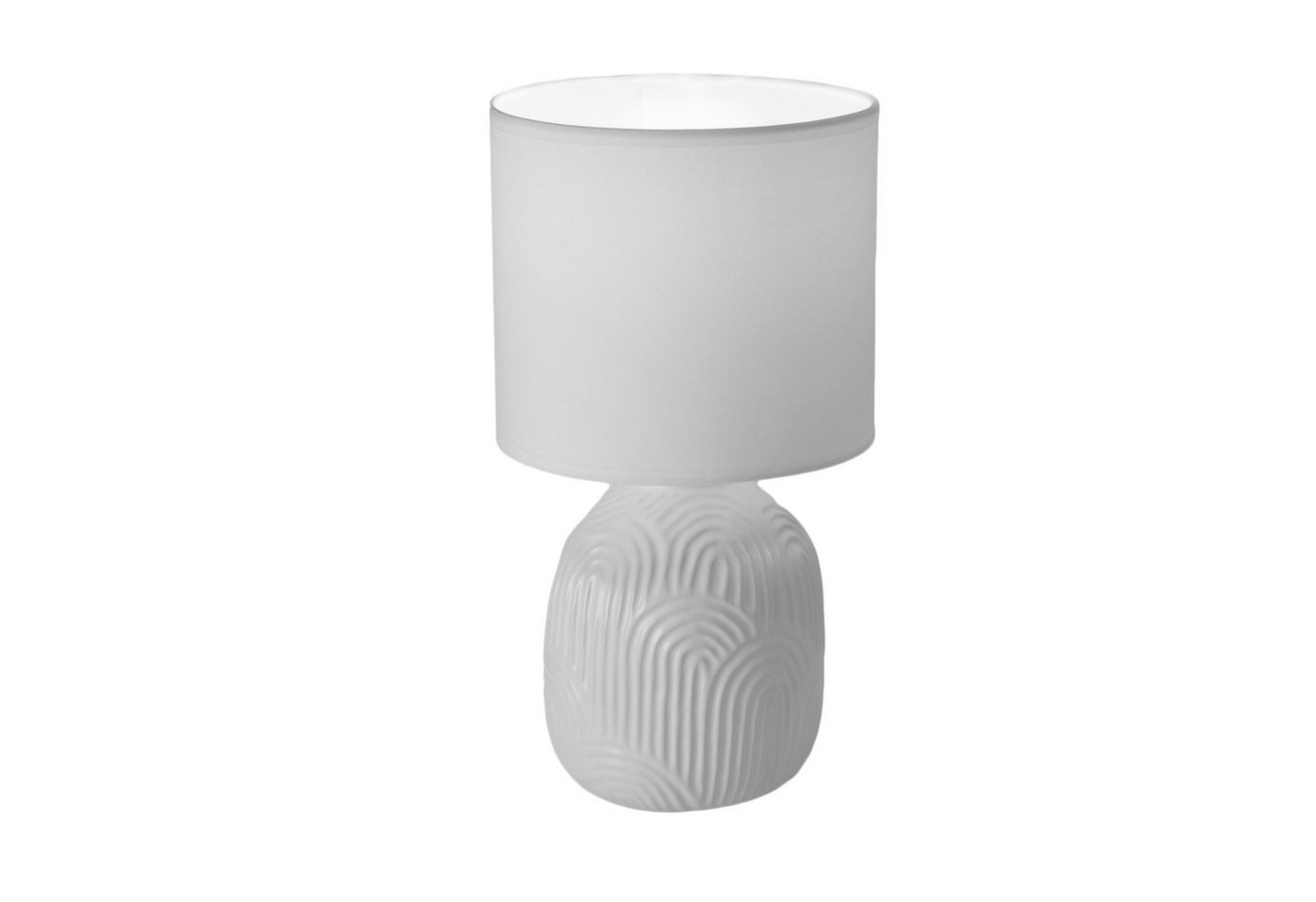 B&S Tischleuchte Keramik Tischlampe mit Stoffschirm Rund E27 Höhe 34 cm weiß von B&S