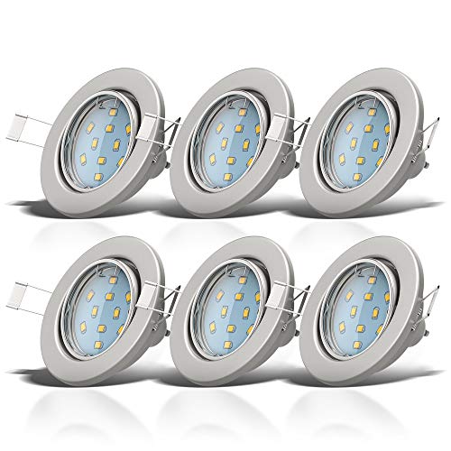 B.K.Licht - 6er Set LED Einbaustrahler 230V schwenkbar, warmweiße Lichtfarbe, Lochmass 68mm, LED Spot, Deckenspots, LED Spots, Einbauleuchten, Einbauspots LED, Deckenstrahler, 86x70 mm, Matt-Nickel von B.K.Licht