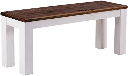 Sitzbank 110 cm Rio Classico Eiche Weiss Pinie Massivholz Esszimmerbank Küchenbank Holzbank - Größe und Farbe wählbar Brasilmöbel von B.R.A.S.I.L.-Möbel