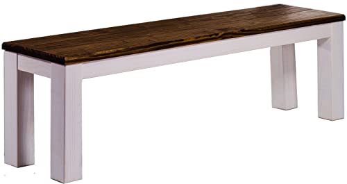 Sitzbank 140 cm Rio Classico Eiche Weiss Pinie Massivholz Esszimmerbank Küchenbank Holzbank - Größe und Farbe wählbar Brasilmöbel von B.R.A.S.I.L.-Möbel