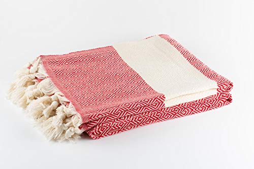 BABEL ARTESANIA Strandtuch Türkis XL Bio-Baumwolle - Pestemal Fouta Pareo Handtuch Saunatuch Duschtuch Hamamamtuch Sporthandtuch 100 x 180 cm (rot) von BABEL ARTESANIA