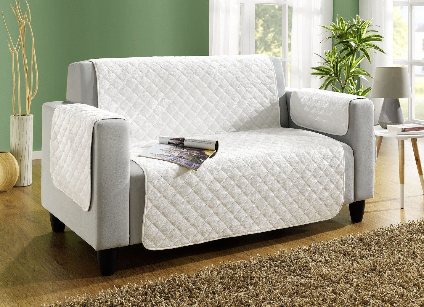 Couch- und Sesselschoner mit Anti-Rutsch-Beschichtung, Größe 102 (Sesselschoner, 50x200 cm), Beige von BADER
