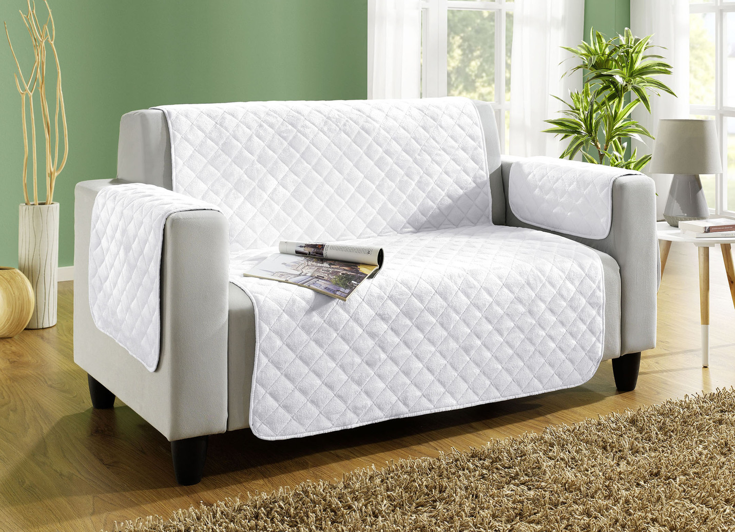 Couch- und Sesselschoner mit Anti-Rutsch-Beschichtung, Größe 102 (Sesselschoner, 50x200 cm), Creme von BADER