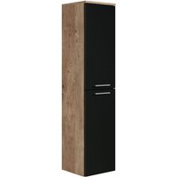 Badezimmer Badschrank Saturnus 130cm Kastanie Eiche mit mat Schwarz - Regal Schrank Hochschrank Schrank Möbel - Kastanienen eiche mit matt schwarz von BADPLAATS