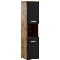 Badezimmer Schrank Montreal 131 cm Eiche mit mat Schwarz – Regel Schrank Hochschrank Schrank Möbel Badschrank - Eiche mit matt schwarz von BADPLAATS