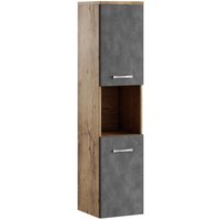 Badezimmer Schrank Montreal 131 cm Kastanien Eiche mit Dunkle Grau – Regel Schrank Hochschrank Schrank Möbel Badschrank - Kastanien eiche mit dunkel von BADPLAATS