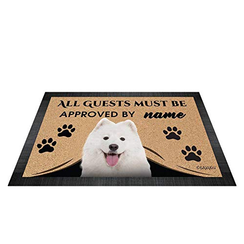 BAGEYOU All Guests Must be Approved Outdoor Doormat with My Love Dog Samoyed Welcome Floor Mat Custom Name 35.4" x 23.6" von BAGEYOU