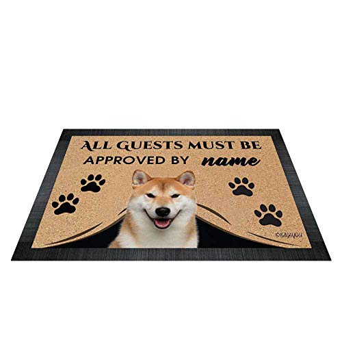 BAGEYOU All Guests Must be Approved Outdoor Doormat with My Love Dog Shiba Inu Welcome Floor Mat Custom Name 35.4" x 23.6" von BAGEYOU