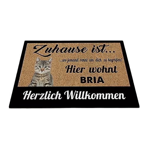 BAGEYOU Herzlich Willkommen Fußmatte Katze Individueller Hundename Zuhause Ist Wo Jemand Rennt Um Dich Zu Begrüßen Hier Wohnt Fußabtreter 60 x 40 cm von BAGEYOU