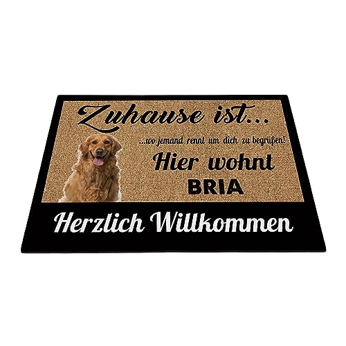 BAGEYOU Herzlich Willkommen Fußmatte Schöner Golden Retriever Individueller Hundename Zuhause Ist Wo Jemand Rennt Um Dich Zu Begrüßen Hier Wohnt Fußabtreter 60 x 40 cm von BAGEYOU