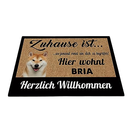 BAGEYOU Herzlich Willkommen Fußmatte Shiba Inu Individueller Hundename Zuhause Ist Wo Jemand Rennt Um Dich Zu Begrüßen Hier Wohnt Fußabtreter 70 x 45 cm von BAGEYOU