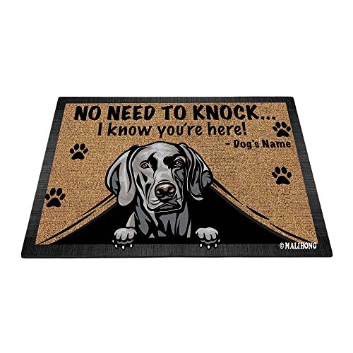 Personalisierte Hunde-Fußmatte mit Guckhund, Weimaraner, No Need to Knock I Know Your're Here, Matte für Heimdocer, 70 x 45 cm von BAGEYOU