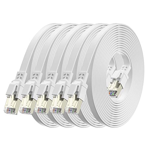 BAHIWOM Cat8 Ethernet Kabel 0,25m 5-Stück, 40 Gbit/s 2000 MHz Cat 8 Lan Kabel-Netzwerkkabel Gigabit RJ45 Patchkabel, Flach Internetkabel Kompatibel mit Router, mit Modem, mit PC, mit Laptop - Weiß von BAHIWOM