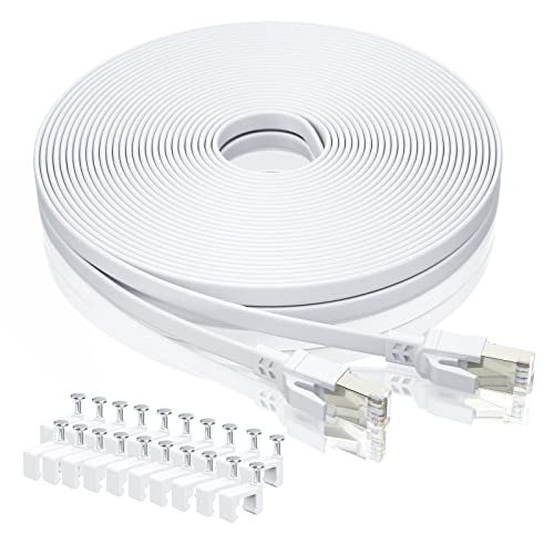 BAHIWOM Cat8 Ethernet-Kabel 10m mit Clips, 40 Gbit/s 2000 MHz Cat 8 Lan Kabel-Netzwerkkabel Gigabit RJ45 Patchkabel, Flach Hochgeschwindigkeits Internetkabel für Router Laptop PS5 - Weiß von BAHIWOM