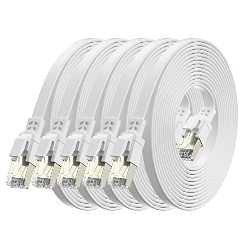 BAHIWOM Cat8 Ethernet Kabel 1m 5-Stück, 40 Gbit/s 2000 MHz Cat 8 Lan Kabel-Netzwerkkabel Gigabit RJ45 Patchkabel, Flach Hochgeschwindigkeits Internetkabel für Router Laptop PS5 - Weiß von BAHIWOM