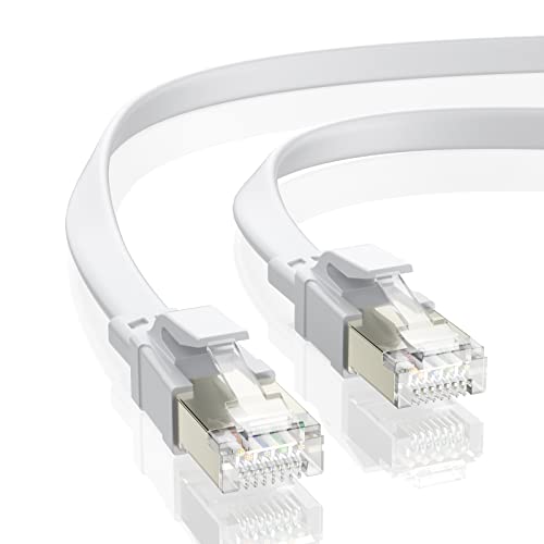 BAHIWOM Cat8 Ethernet Kabel 2m, 40 Gbit/s 2000 MHz Cat 8 Lan Kabel-Netzwerkkabel Gigabit RJ45 Patchkabel, Flach Internetkabel Kompatibel mit Router, mit Modem, mit PC, mit Laptop - Weiß von BAHIWOM