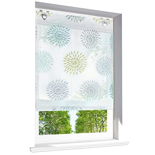 Raffrollo mit Kreis-Motiven Druck Design Rollos Voile Transparent Vorhang (BxH 100x140cm, Grün mit U-Haken) von BAILEY JO