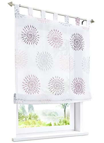 Raffrollo mit Kreis-Motiven Druck Design Rollos Voile Transparent Vorhang (BxH 140x140cm, Violett mit Schlaufen) von BAILEY JO