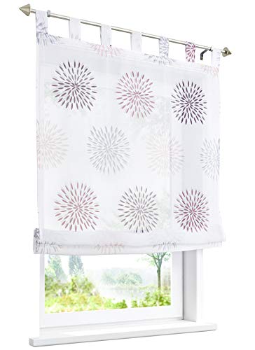 Raffrollo mit Kreis-Motiven Druck Design Rollos Voile Transparent Vorhang (BxH 80x140cm, Violett mit Schlaufen) von BAILEY JO