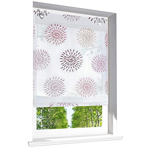 Raffrollo mit Kreis-Motiven Druck Design Rollos Voile Transparent Vorhang (BxH 80x140cm, Violett mit U-Haken) von BAILEY JO