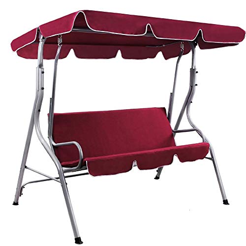 BAKAJI Hollywoodschaukel für den Garten, 3-Sitzer mit verstellbarem Sonnendach, Gestell aus Stahl, Sitz aus Oxford-Stoff, Maße 170 x 110 x 153 cm (rot) von BAKAJI