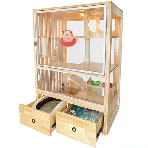 Katzenvilla Katzenkäfig Dreistöckige Katzenvilla aus Massivholz Katzenhaus Katzenzucht Super Familienwohnung Mit Toilettenpumpe Katzenhaus(Size:M5) von BAOSHUPINGY