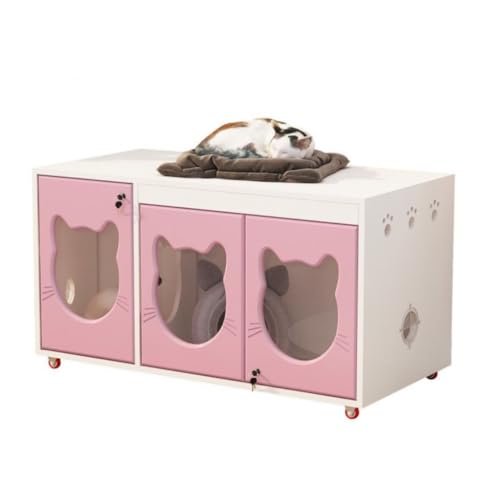 Katzenvilla Massivholz-Katzenkäfig, Luxus-Villa, Zuhause, for den Innenbereich, übergroße Cattery, konstante Temperatur, for Katzen im Kreißsaal Katzenhaus(Color:Pink,Size:120 * 60 * 178.4) von BAOSHUPINGY