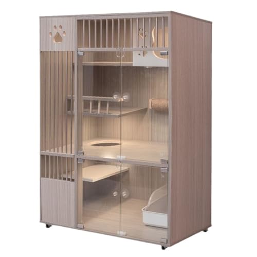 Katzenvilla Massivholz Katzenkäfig Villa Katzenkäfig Cattery Katzenhaus Haushalt Katzenvilla Indoor Katzenhaus Katzennest Schrank Katzenhaus(Color:B,Size:60-60-120cm) von BAOSHUPINGY