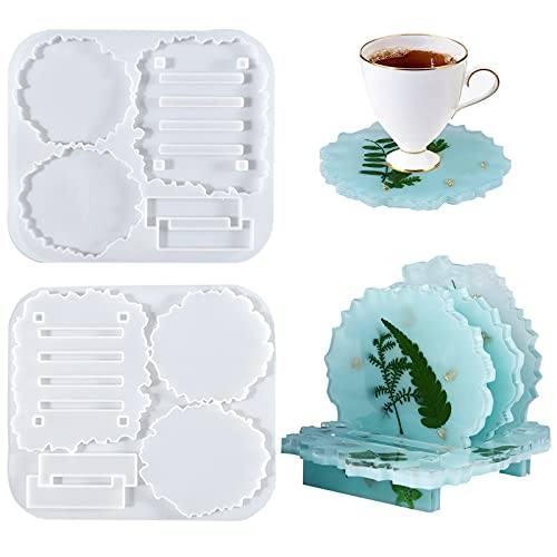 BAQI Untersetzer-Harz-Formen-Set, Achat, Geode, Epoxidharz, Silikonform, Küche, Tasse, Matte, Gießform, Ständer, Halter für Heimwerker, Basteln, Heimdekorationen, Untersetzerherstellung, Werkzeuge von BAQI