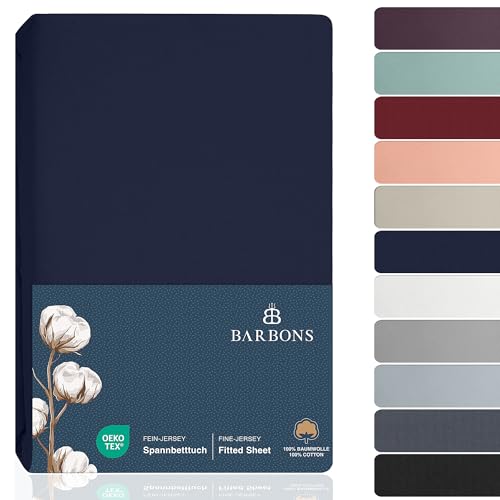 BARBONS Spannbettlaken 90x200cm - 100% Baumwolle Spannbettlaken, Oeko-TEX Zertifiziert, Bettlaken Jersey, Spannbetttuch, Matratzenhöhe bis 25 cm (Navy - 90x200) von BARBONS