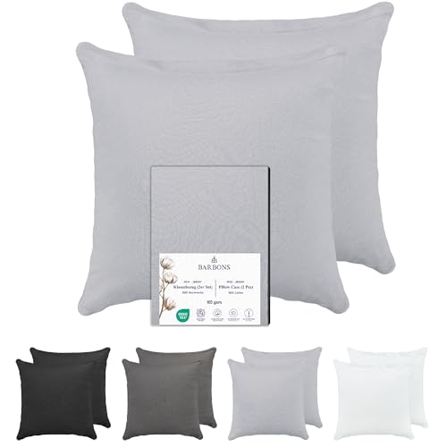 BARBONS Kissenbezug 40x40 Grau 2er Set – 165 g/m² Oeko-TEX Zertifiziert Kopfkissenbezug 100% Jersey Baumwolle weiche Kissenbezüge Kissenhülle mit Reißverschluss (40x40-Grau) von BARBONS