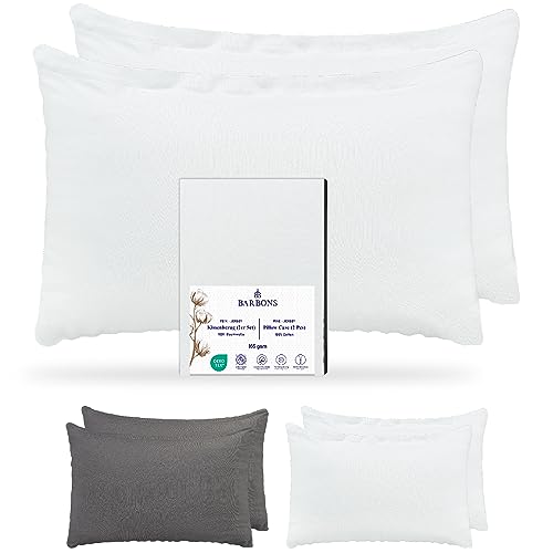 Barbons Kissenbezug 40x60 Weiss 2er Set – 165 g/m² Oeko-TEX Zertifiziert Kopfkissenbezug 100% Jersey Baumwolle weiche Kissenbezüge Kissenhülle mit Reißverschluss (40x60-Weiss) von BARBONS