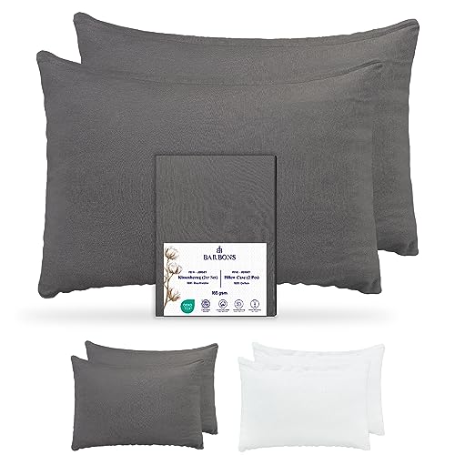 Barbons Kissenbezug 50x70 Anthrazit 2er Set – 165 g/m² Oeko-TEX Zertifiziert Kopfkissenbezug 100% Jersey Baumwolle weiche Kissenbezüge Kissenhülle mit Reißverschluss (50x70-Anthrazit) von BARBONS